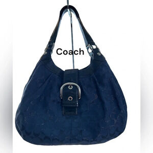 COACH Large Dark Blue Leather Trim Shoulder/Handbag